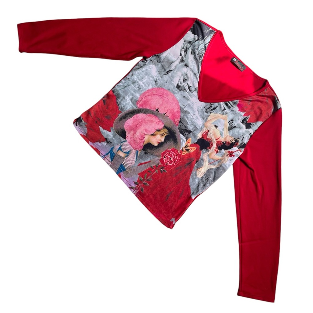 Y2K lady in red Spanish flamenco dancer top